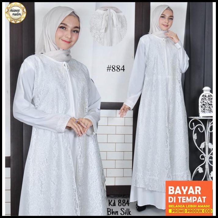Promo Chianoz Gamis Putih Fashion Brukat Sifon Wanita Baju Muslim Busa