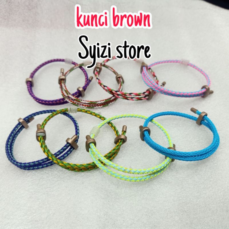 (free 4stoper) gelang ongsrot kunci brown/ gelang serut/ gelang waterproof/gelang tumpuk kunci brown