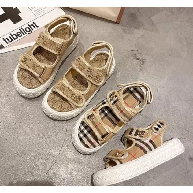 [✅BISA COD] 1707 MONOGRAM 2STRAP SANDALS (REAL PICTURE)