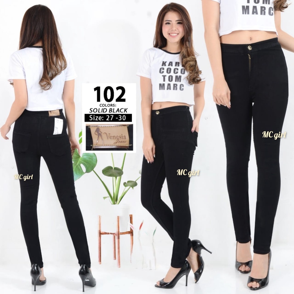 ( Size 27 - 34 ) MC girl - High Waist Hitam Wanita / Highwaist Black / Celana Jeans Pinggang Tinggi 7C-G