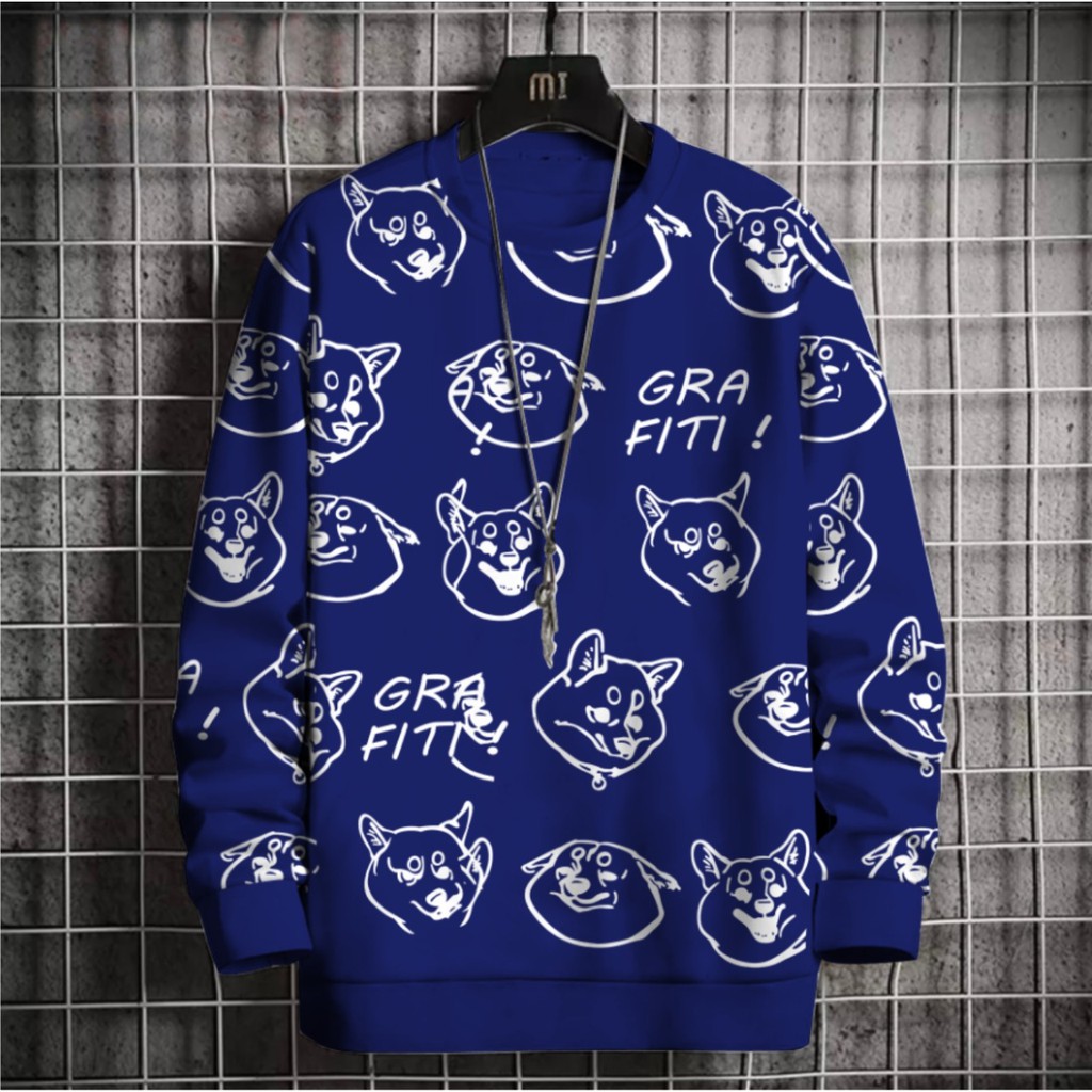 Yu Taka - Sweater Pria Doge Sweater Grafiti Kaos Lengan Panjang Pria Sweter Pria Murah