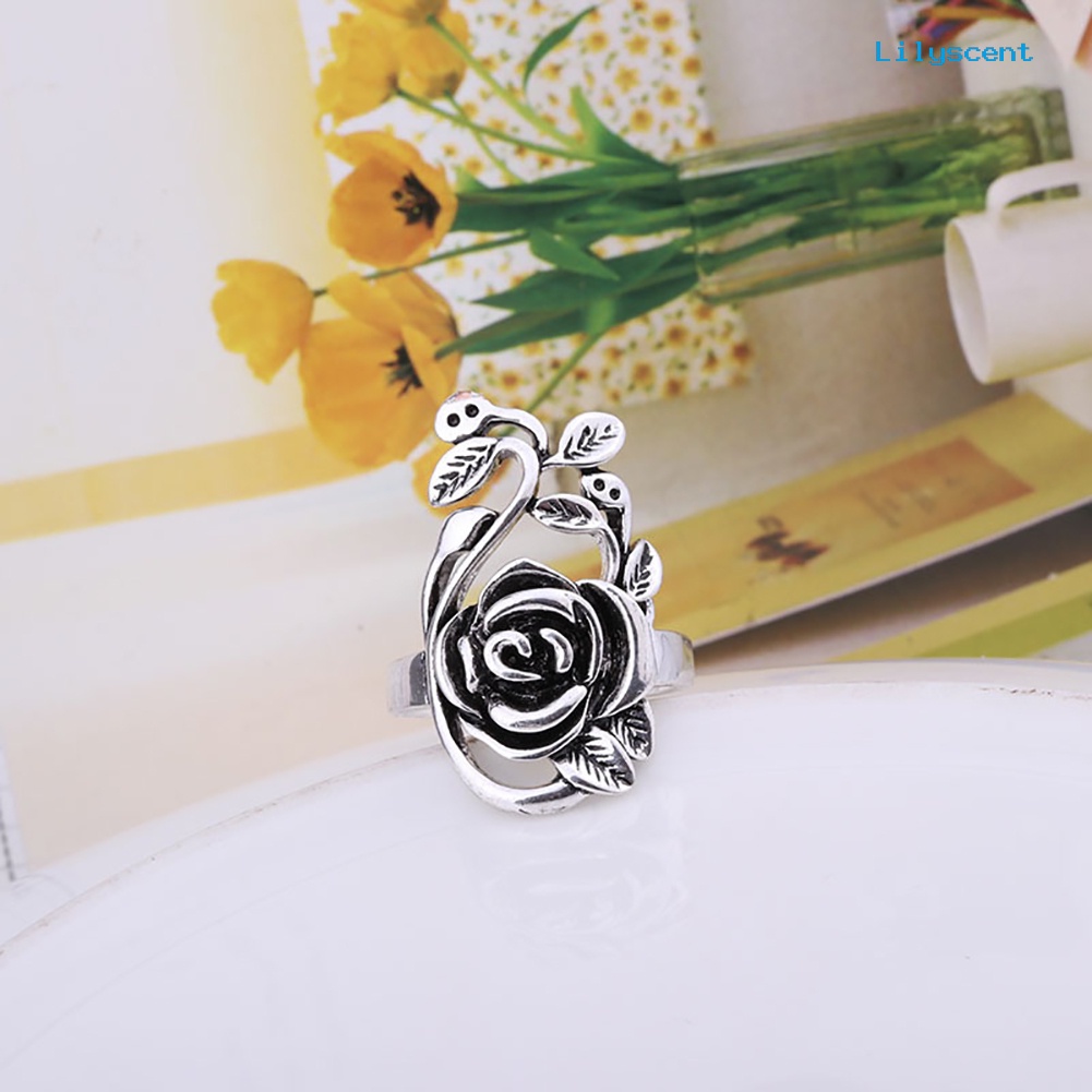 Ls Cincin Enamel Bentuk Bunga Mawar Merambat Bahan Alloy Gaya Gothic Untuk Wanita