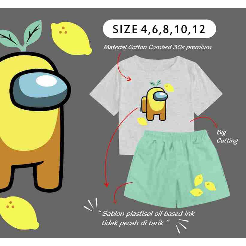 Setelan Kaos Anak Perempuan Ammigoz Motif Among Us Lemon