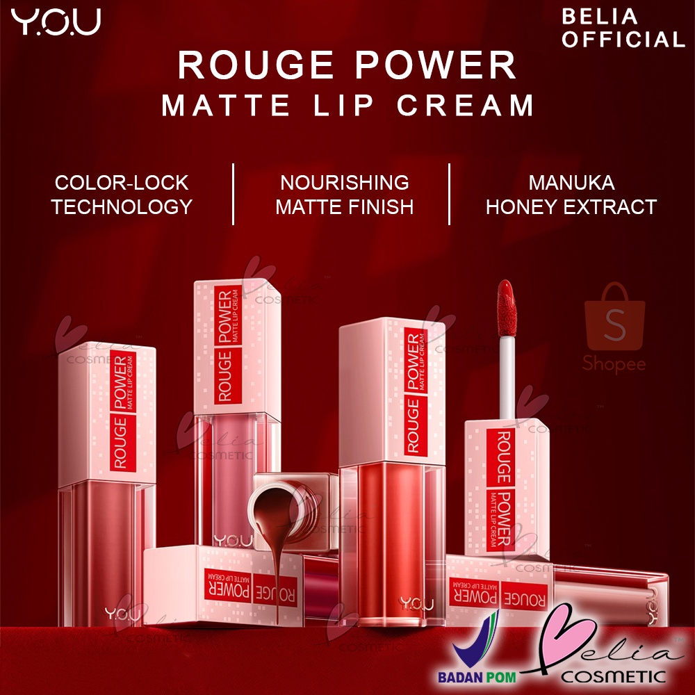 ❤ BELIA ❤ YOU Rouge Power Matte Lip Cream | Matte Finish, Tahan Lama, Nourishing, with Manuka Honey | Lip Matte | Lipstick | BPOM