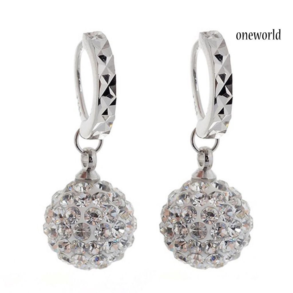 OW@ Earrings Rhinestones Inlaid Exquisite Metal Round Ball Dangle Huggie Earrings for Party