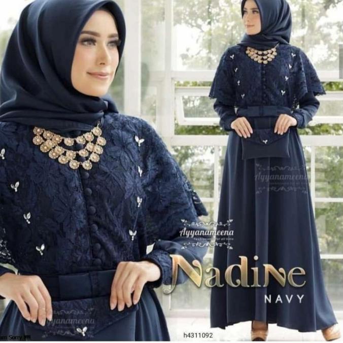 GAMIS BRUKAT NADINE KOMBINASI MOSCREPE / dress brokat busui muslim