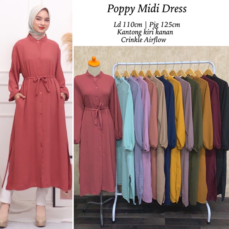 POPPY LONG TUNIK POLOS CRINKLE TUNIK POLOS KANCING BUSUI BUMIL