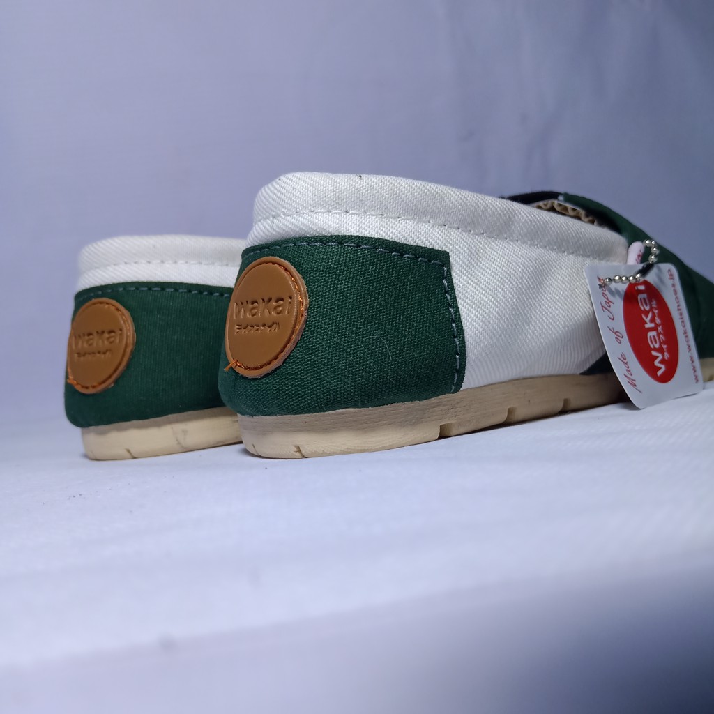 Sepatu wakai hijau army putih | Sepatu Slip on Pria | Sepatu wanita | Sepatu flat | sepatu Premium