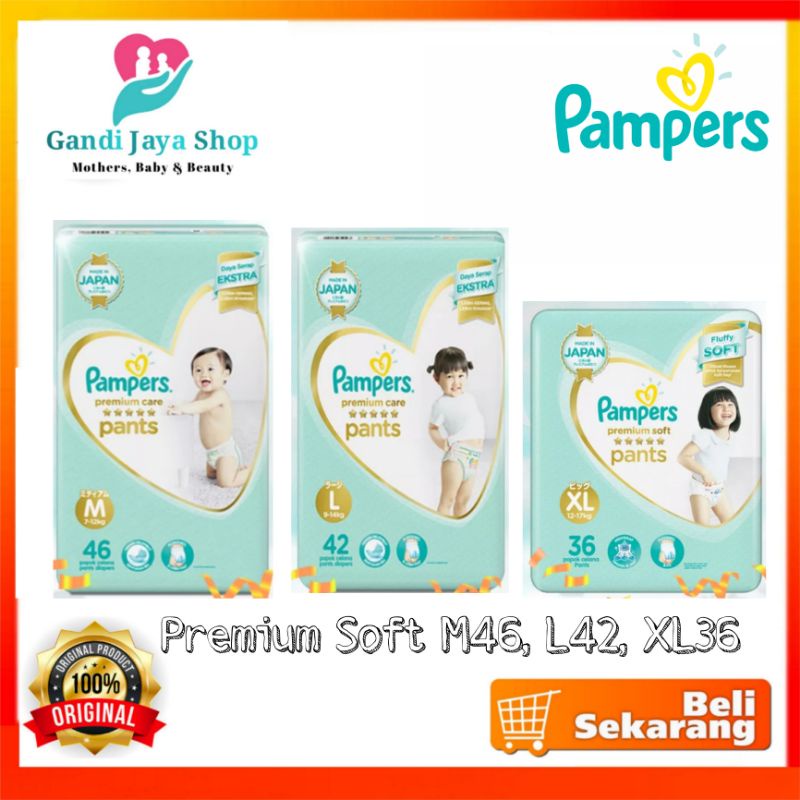 PAMPERS Premium Soft Popok Celana Nb26/Nb52/S32/S48/M30/M46/L24/L42/XL21/XL36/XXL17/XXL28