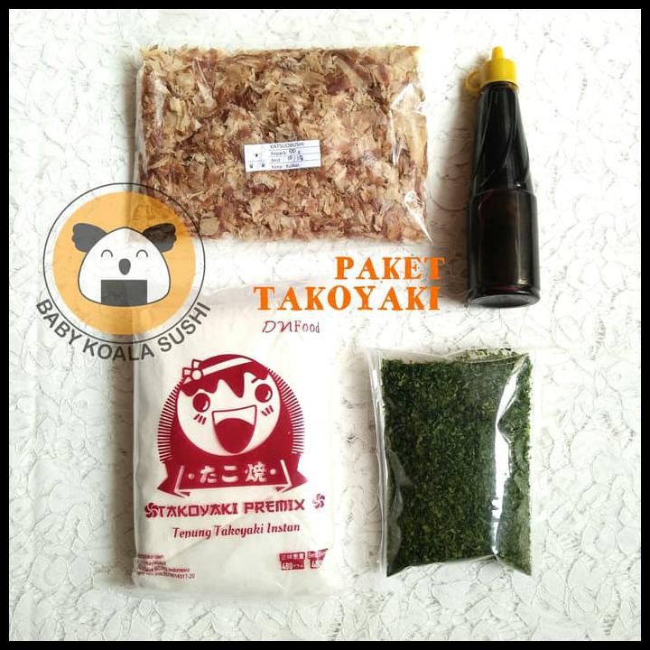 

Tu5Q Paket Takoyaki Komplit | Tepung Premix, Katsuobushi, Saus Tako, Aonori M11C