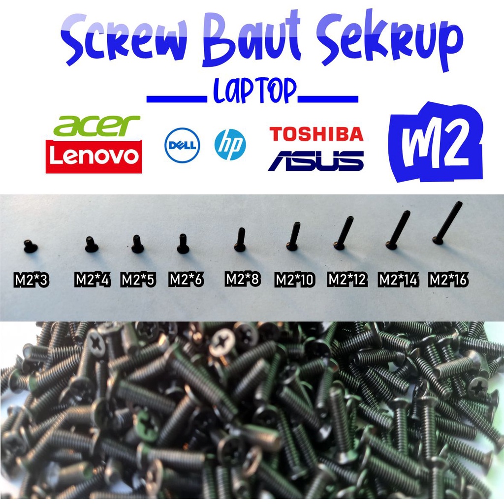 Screw Laptop Asus Baut Casing Laptop Lenovo Sekrup Hardisk  Baud Komputer ukuran M2 M2.5 M3 M4 M5 Warna Hitam Chrome