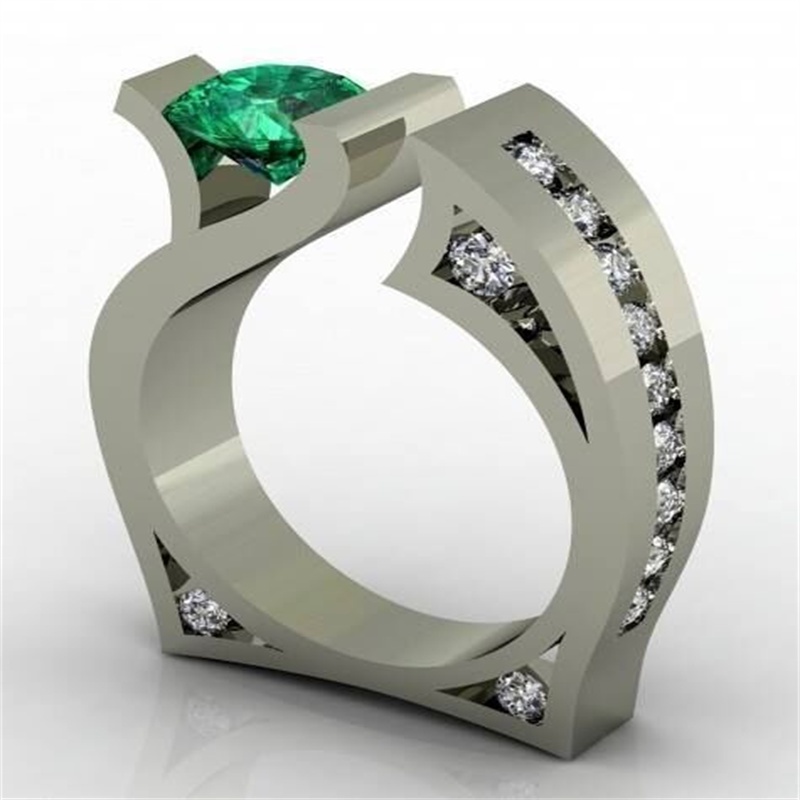 [Ready Stock]Modern Emerald Ring Micro Inlaid Diamond