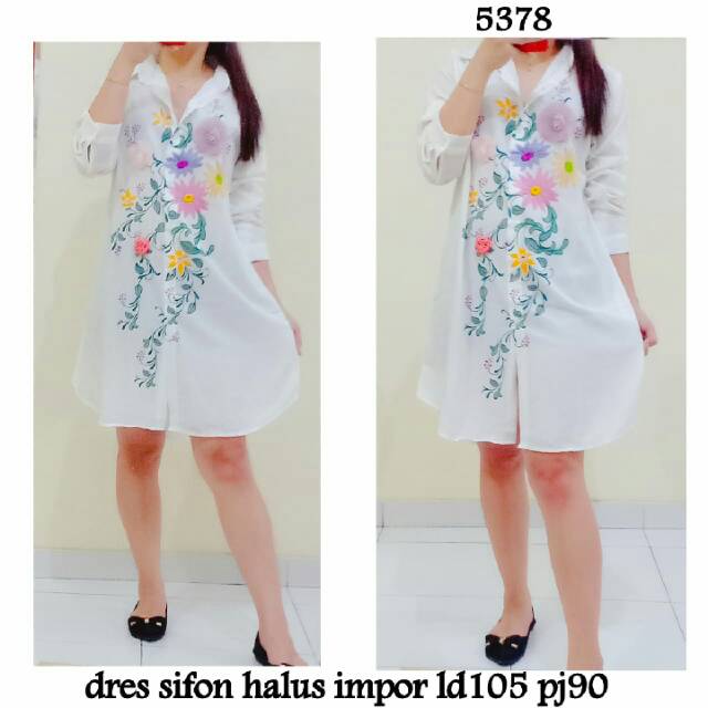 Dress Tunik Sifon Halus Import Bunga Hidup