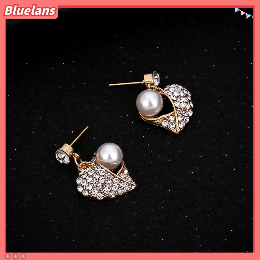 Set Kalung Anting Stud Liontin Mutiara Berlian Imitasi Untuk Hadiah Wanita