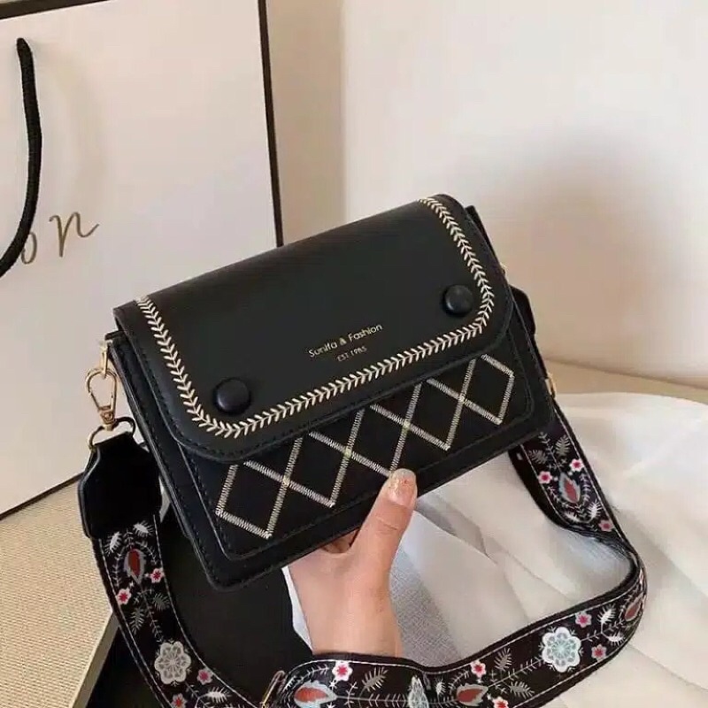 SG7407 syafniegalery tas selempang mini tali motif bunga import tas wanita murah 2765