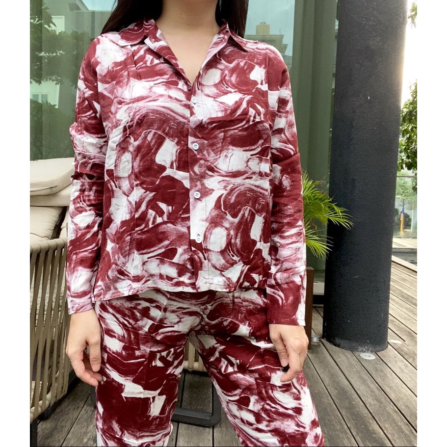 (COD) OH Fashion Tie Die Piyama Kancing One set Long (Uniclo) #C003 (S - L)