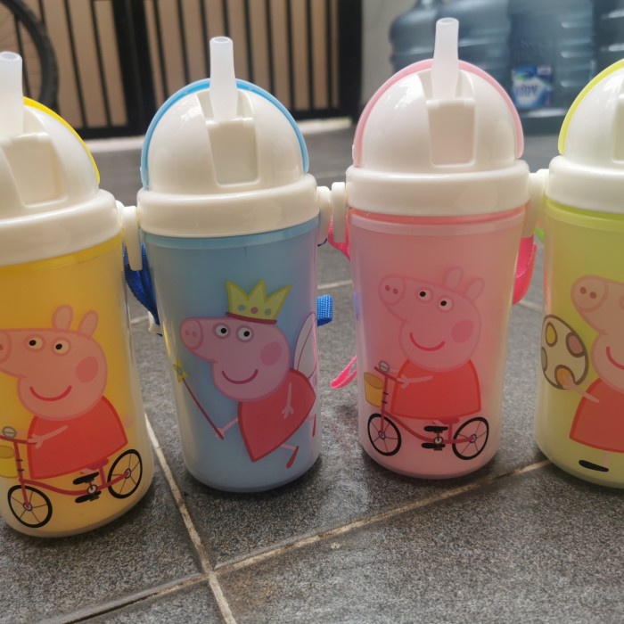 MURAH botol minuman termos air minum anak sekolah sedot sedotan peppa pig - 02 hijau