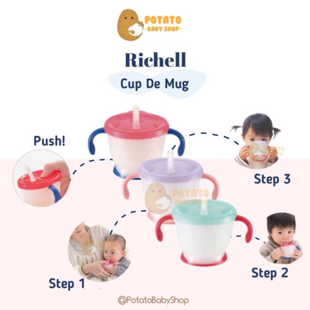 Richell AQ Cup De Mug / Straw training mug sedotan