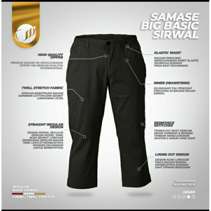 Fe2V10 Celana Sirwal I-008P Samase - I-006 Dark Grey, S Gfsg20S11G