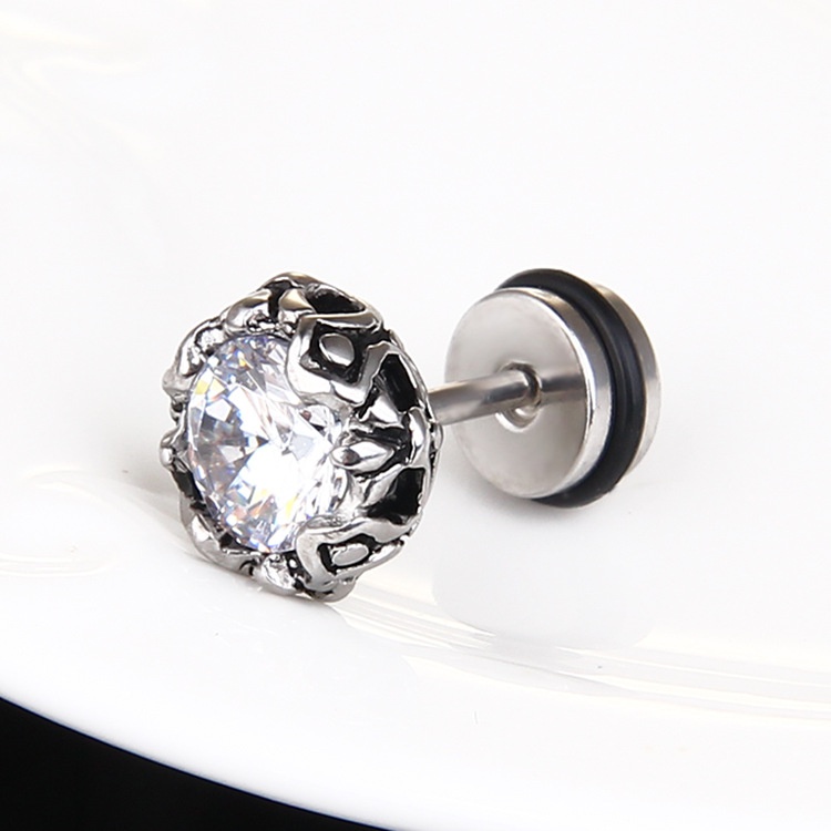 Anting Bentuk Mahkota Bahan Titanium Steel Aksen Zircon Gaya Punk Untuk Wanita