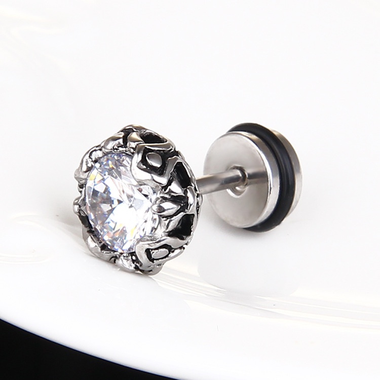 Anting Bentuk Mahkota Bahan Titanium Steel Aksen Zircon Gaya Punk Untuk Wanita