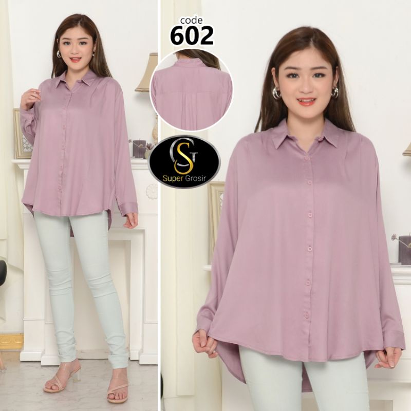 KEMEJA WANITA TANGAN PANJANG / KEMEJA WANITA PUNDAK LIPAT KATUN TWILL 30s - 602-UNGU PASTEL