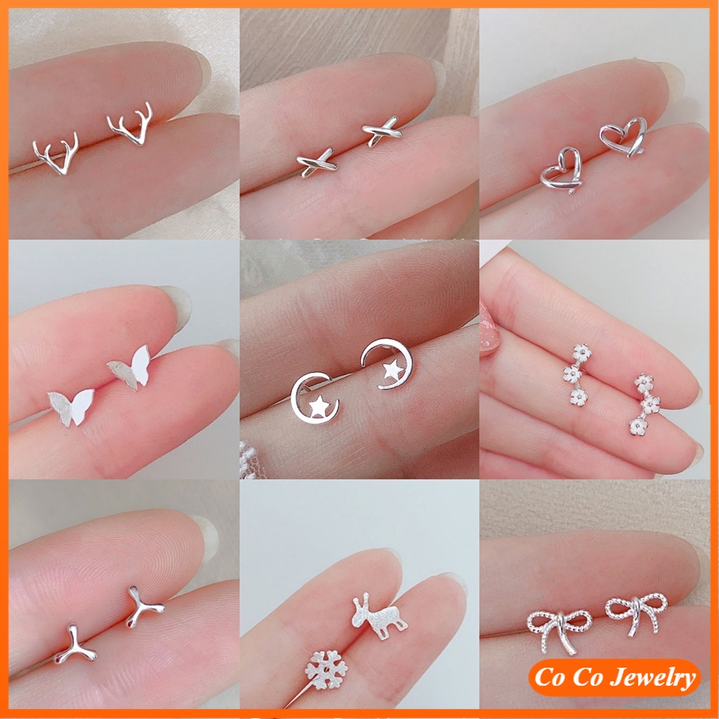 Anting Desain Bulan Bintang Bahan 925 Silver Gaya Korea Untuk Wanita