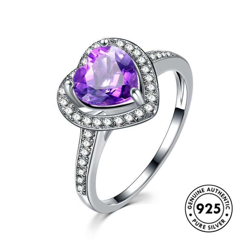 Cincin Sterling Silver 925 Dengan Batu Amethyst Elegan Untuk Wanita