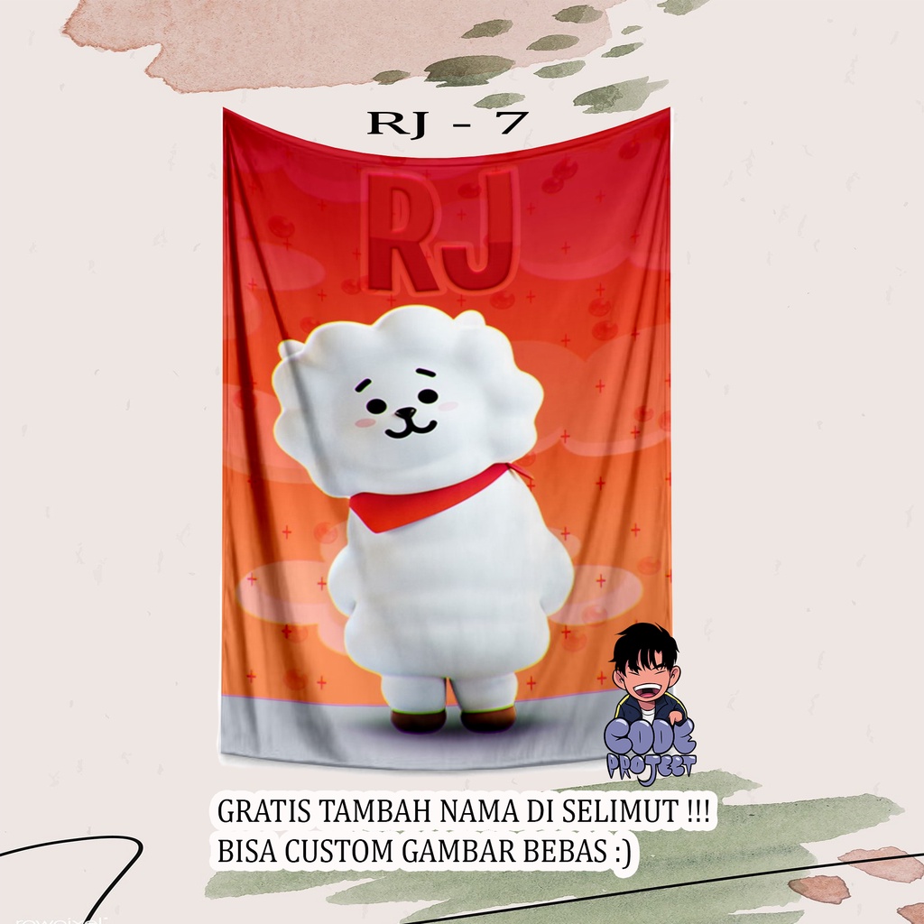 SELIMUT KARAKTER BT 21 R J - selimut korea  - custom selimut bt 21 - selimut bts - custom blanket