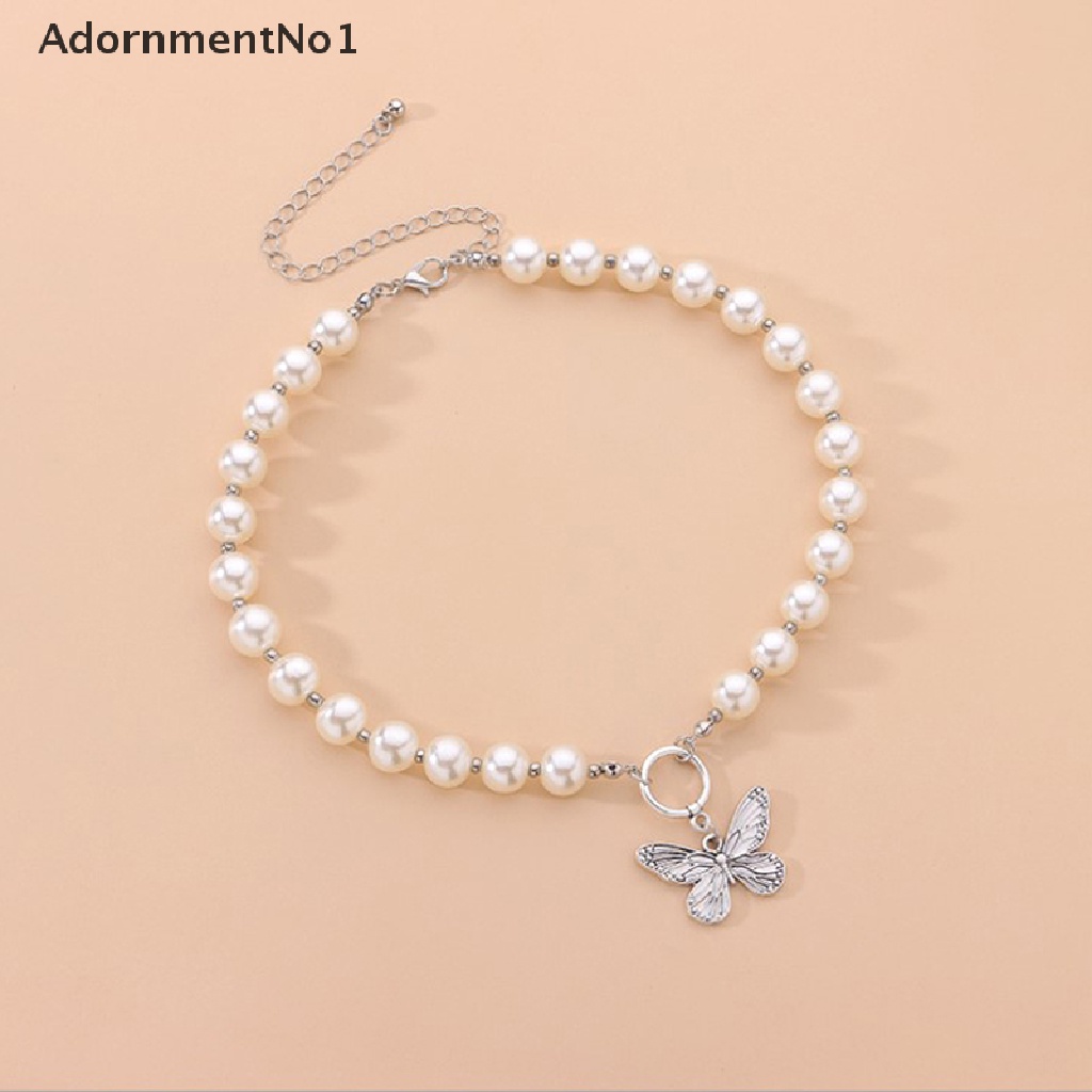 (AdornmentNo1) 1pc Kalung Rantai Dengan Liontin Kupu-Kupu + Mutiara Untuk Wanita