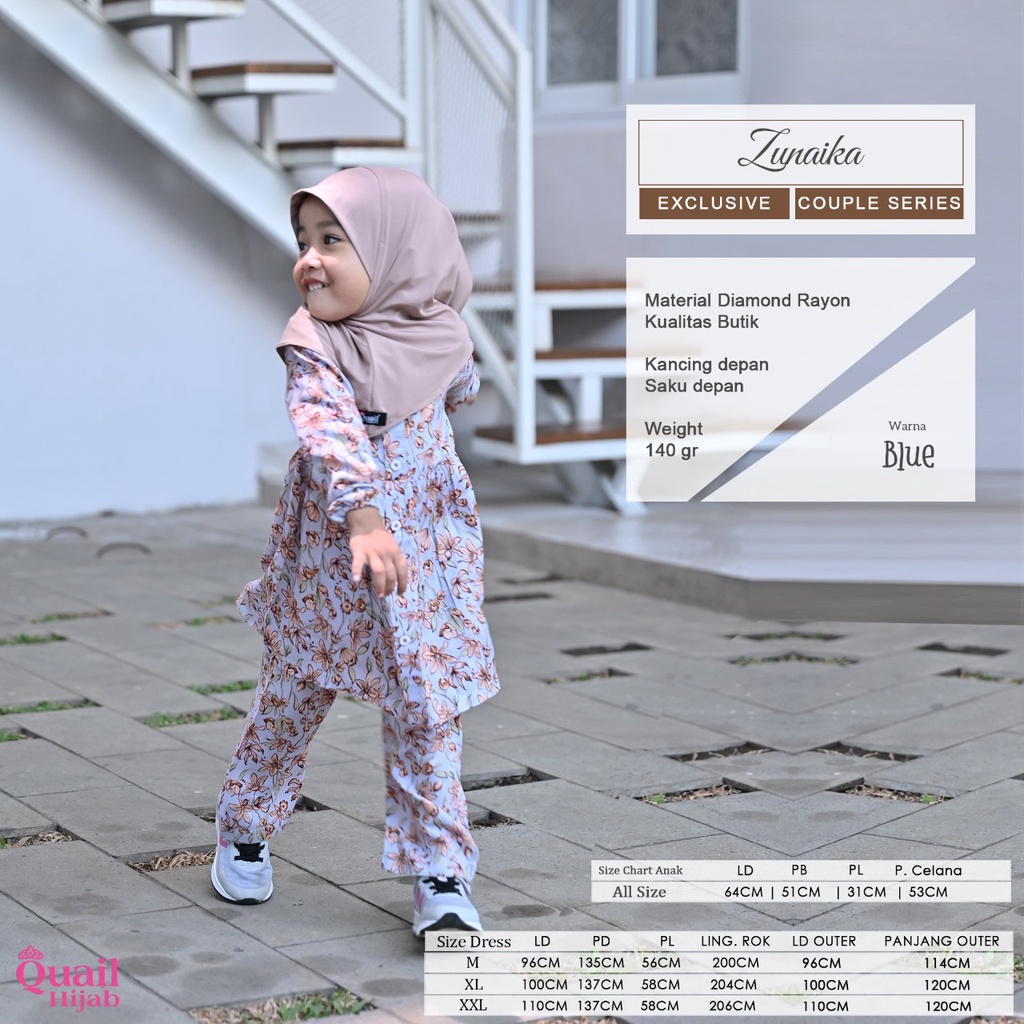 ZUNAIKA SET ANAK Baju Tunik Quail Hijab Bahan Rayon Ori Murah