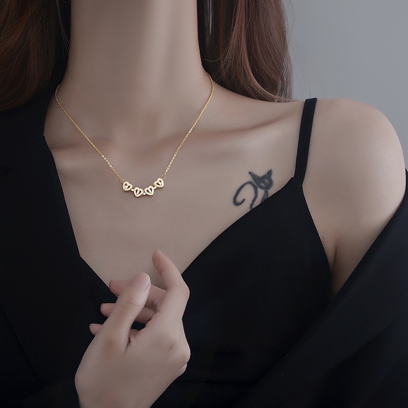 Kalung Titanium asli Wanita Anti Karat Liontin Hati Semanggi Korea Perhiasan 18k Emas necklace