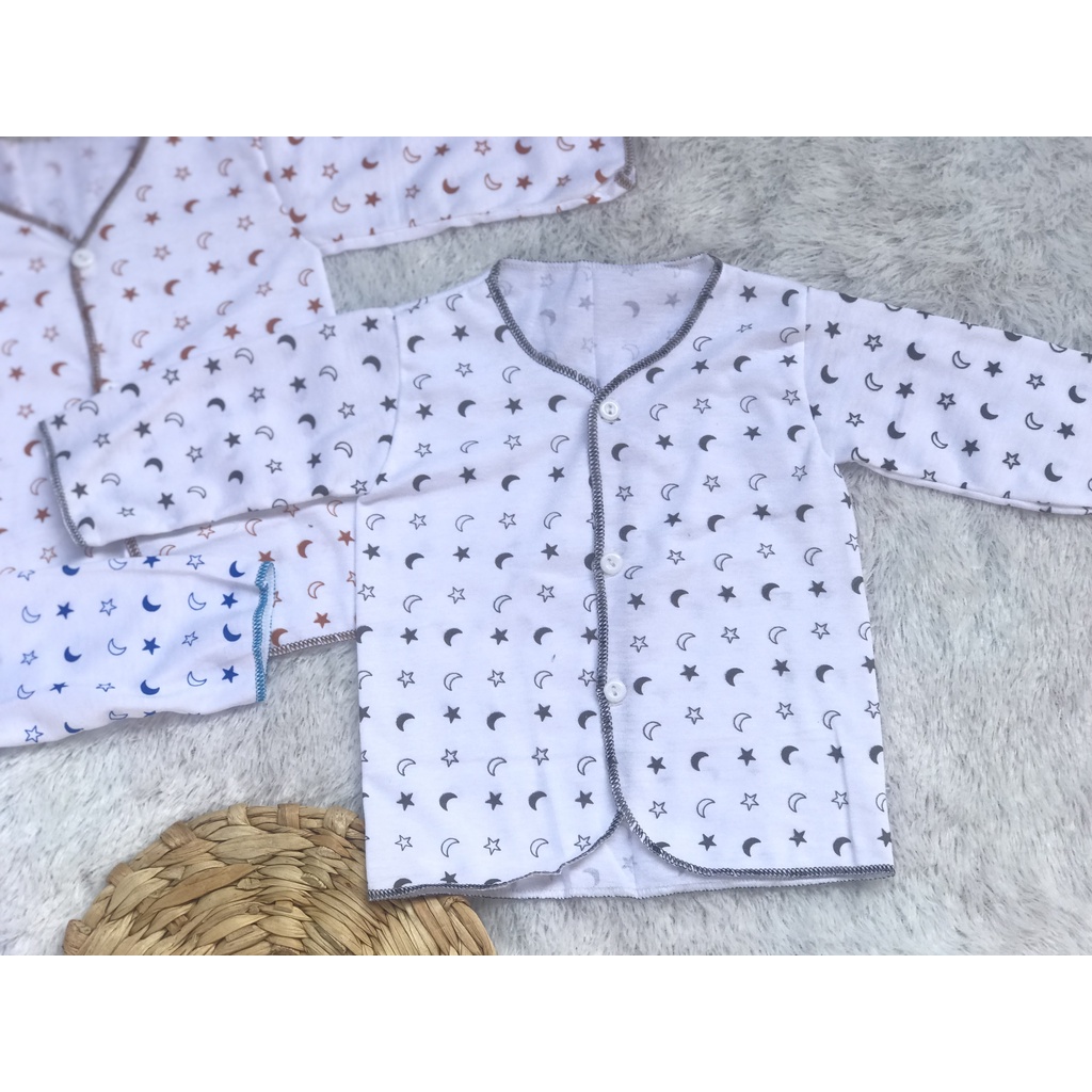 [BB.PB001] 3 Pcs Atasan Baju Bayi Tangan Panjang Baju Bayi Newborn putih Motif Umur 0 - 6 Bulan