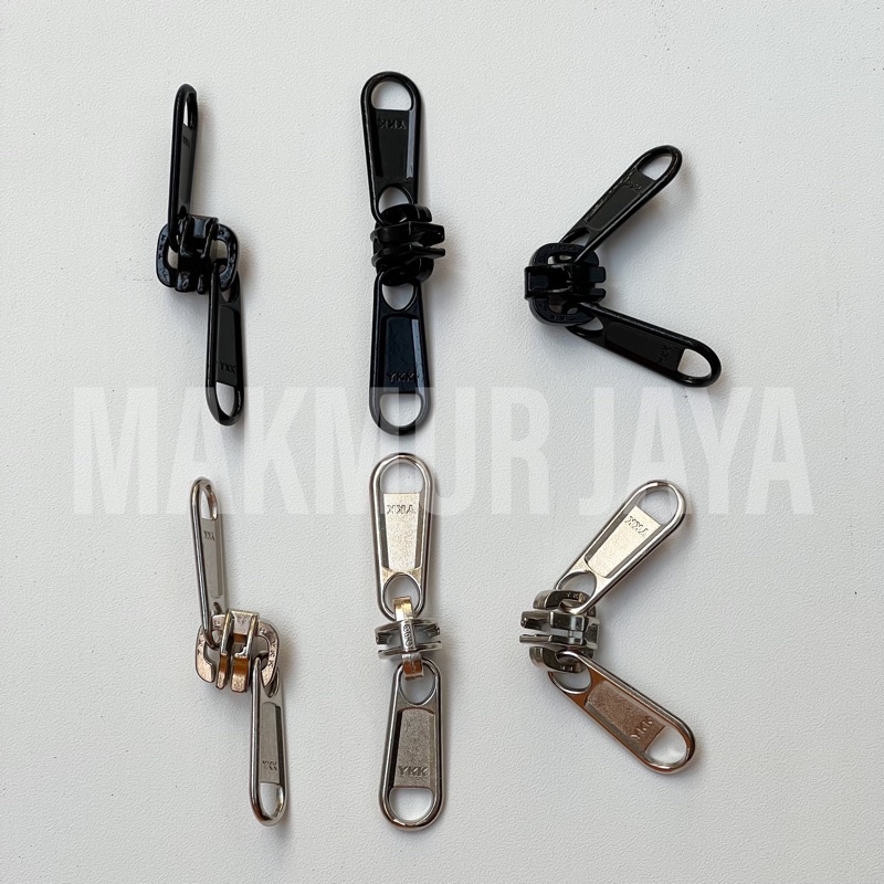 Kepala Resleting YKK Double Tarikan 2 Puller Bolak Balik Nomor 8 No 8 Hitam Nikel Per Biji