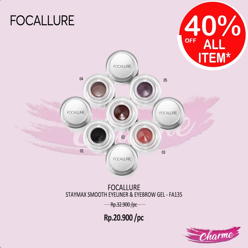 (READY) Focallure Staymax Smooth Eyeliner Gel eyebrow FA135 FA 135 Tahan Lama Waterproof