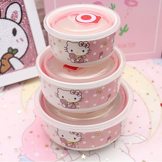 04775 mangkuk hellokitty mangkok doraemon keramik plus tutup set