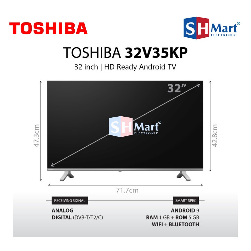 TOSHIBA LED TV  32 INCH HD DIGITAL SMART ANDROID 32V35KP FREE BRACKET GARANSI RESMI (MEDAN)