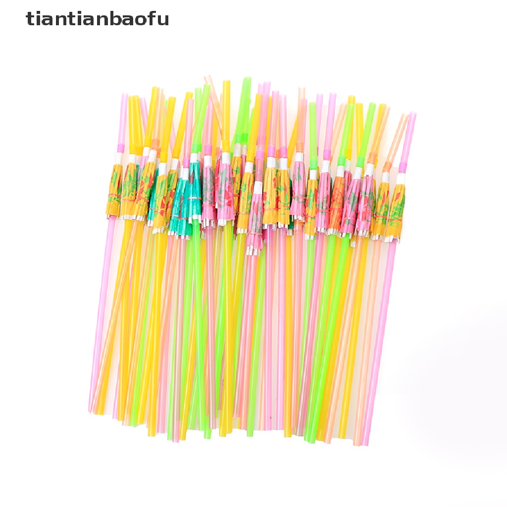 [tiantianbaofu] 50Pcs Fruit Juice Cocktail Straws Beach Party Umbrella Plastic Drinking Straws Boutique