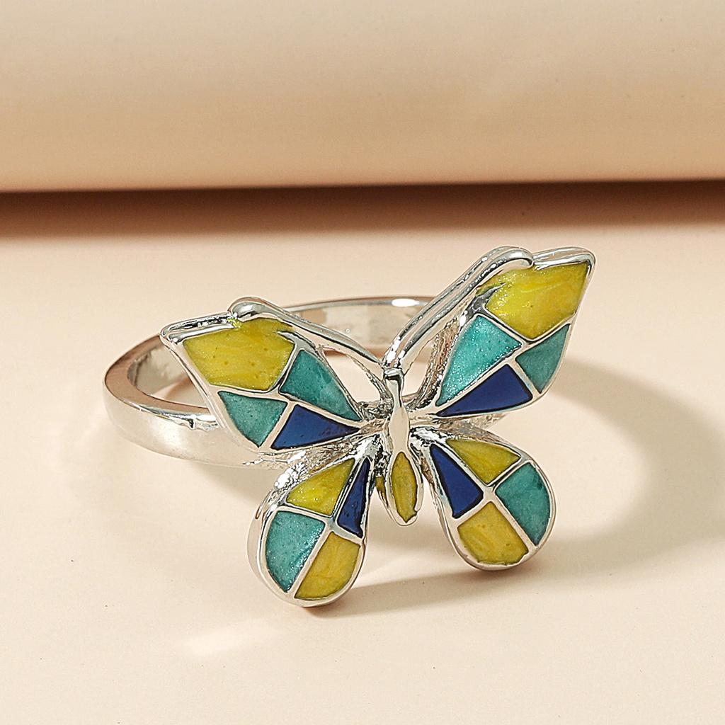 【MHANG】Cincin Kupu-kupu Tiga Dimensi Warna Retro Modis Cincin Wanita Logam Yang Dapat Disesuaikan Dengan Pembukaan Sederhana