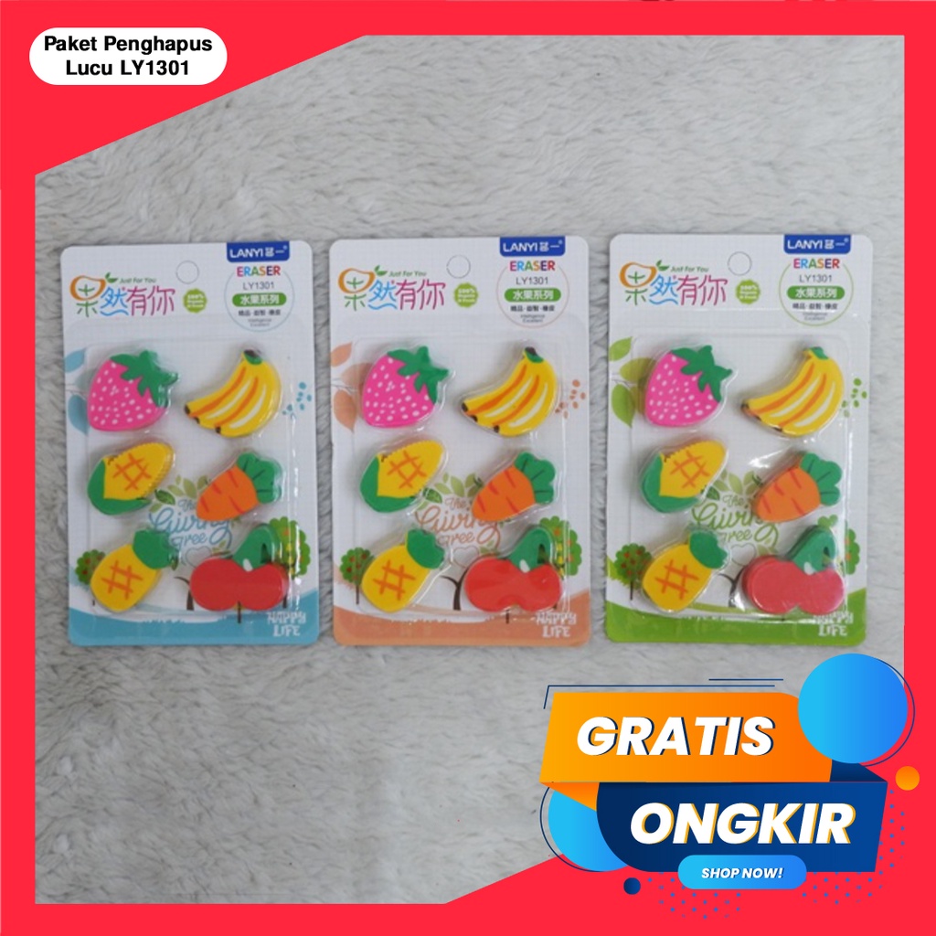 365 Cartoon Eraser #40896 Penghapus Set Fruit Shape Penghapus Kartun Isi 6 pcs