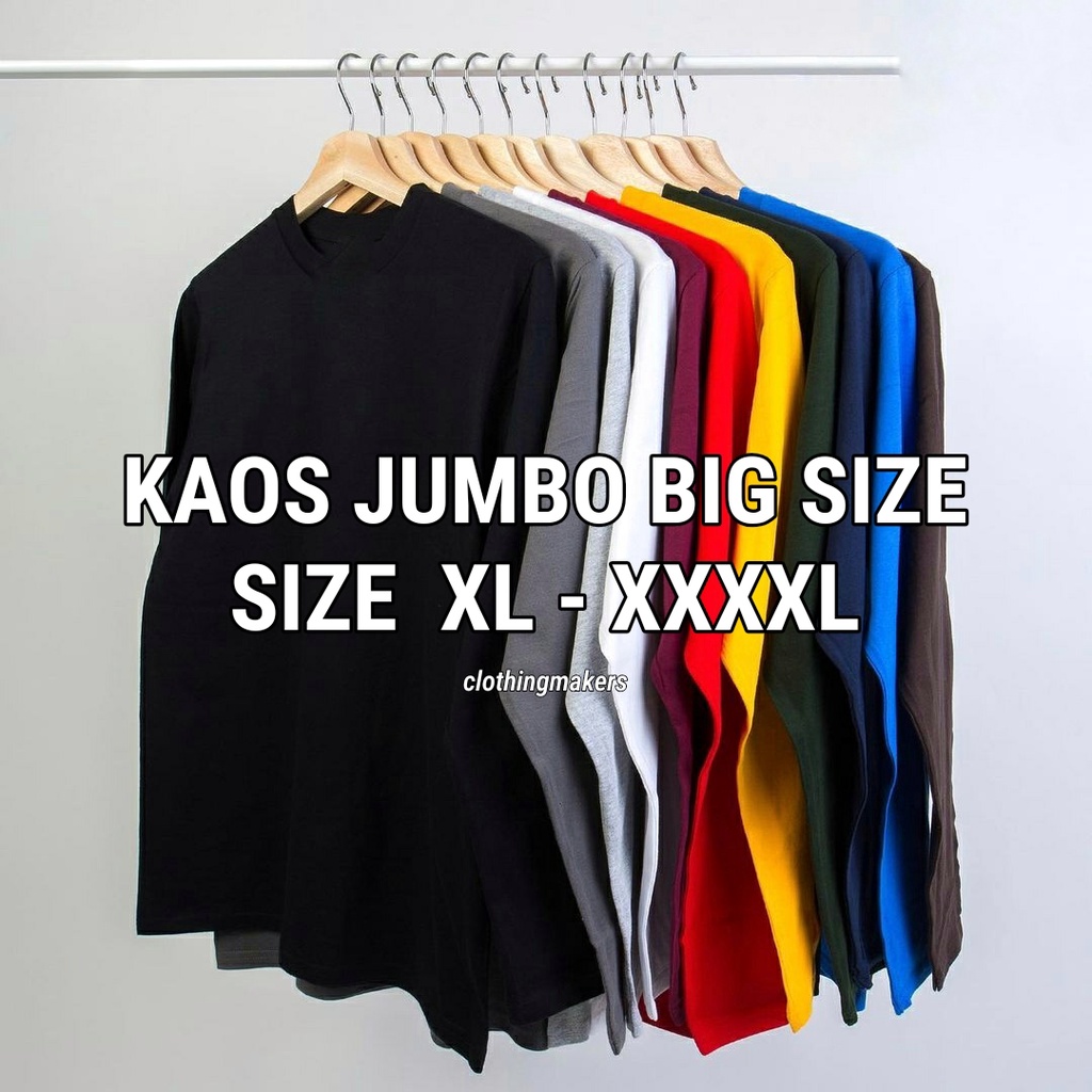 Kaos Jumbo Pria Wanita Big size Lengan Panjang Polos XL XXL XXXL XXXXL Oversize Cotton Combed 30s