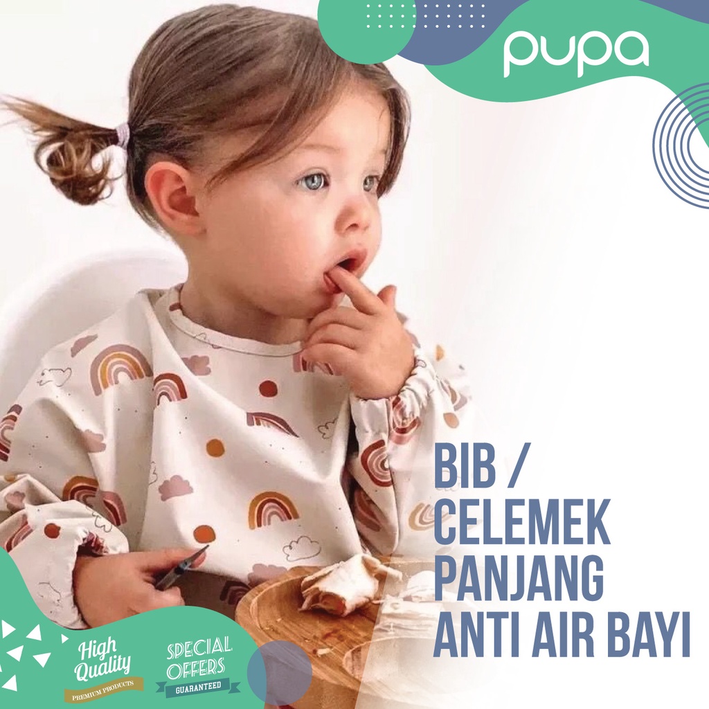 Celemek Bayi Lengan Panjang Anti Air / Baby Waterproof Long Sleeve BIB PUPA