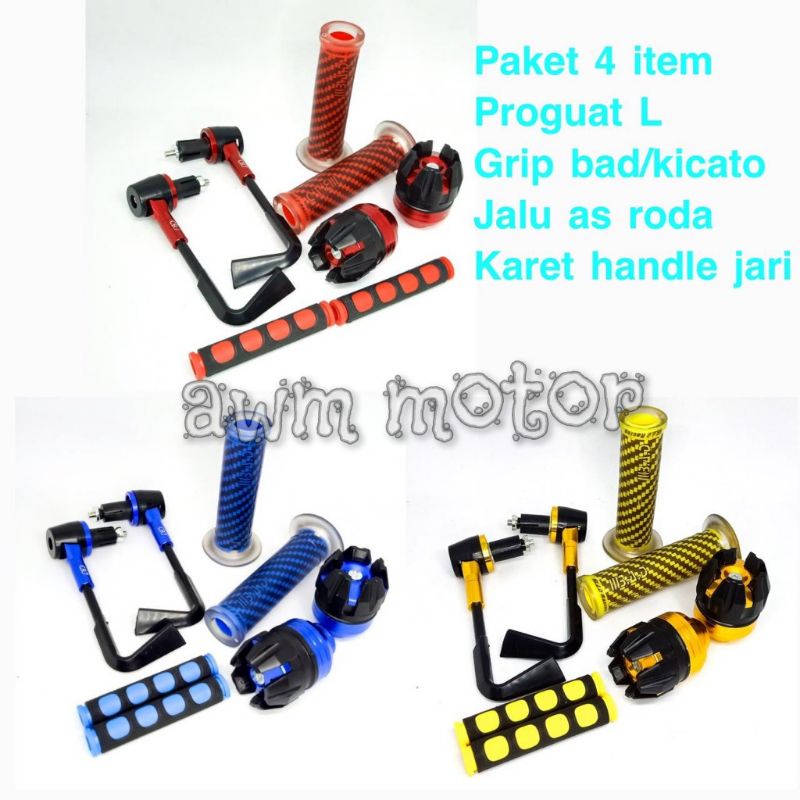 [PAKET STANG ACC 4 ITEM] Proguard L + Handgrip BAD Carbon + Jalu As Depan +Karet Handle Universal