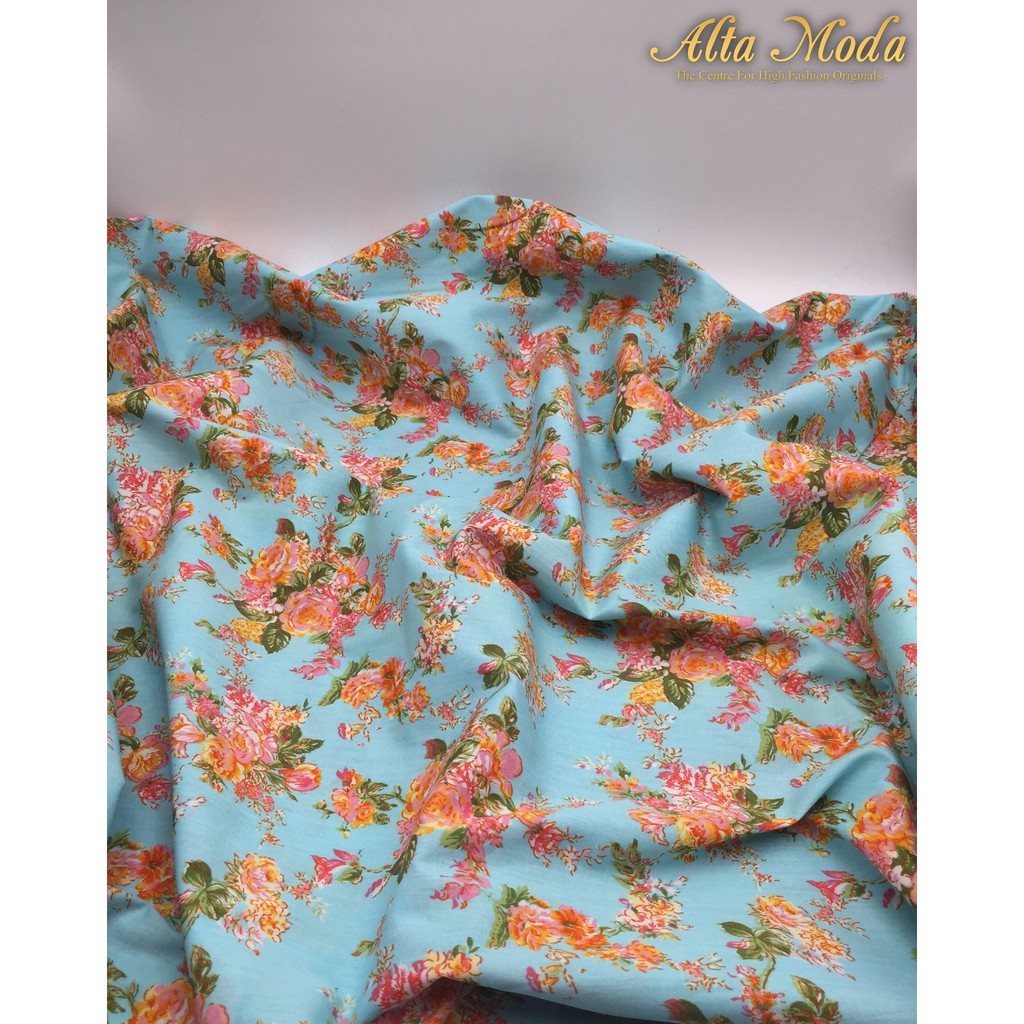 

Alta Moda Katun Motif Fancy Floral Orange - Light Blue Kain Premium (0.5M)