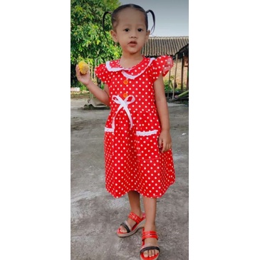 Dress anak 2 3 tahun polka saku dress katun anak cewek perempuan ( dress sailormoon POLKA )