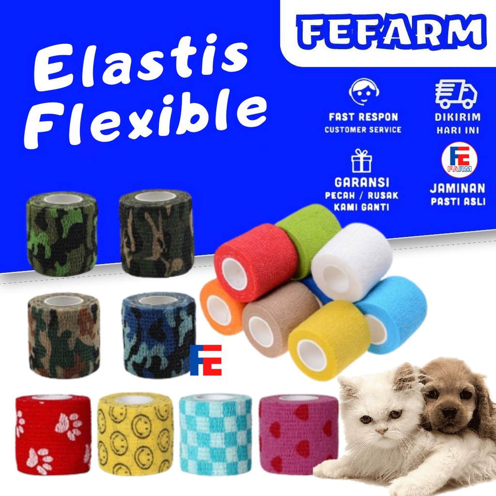 Perban Elastis Anjing dan Kucing - Warna Polos Motif Lucu Army FEFARM