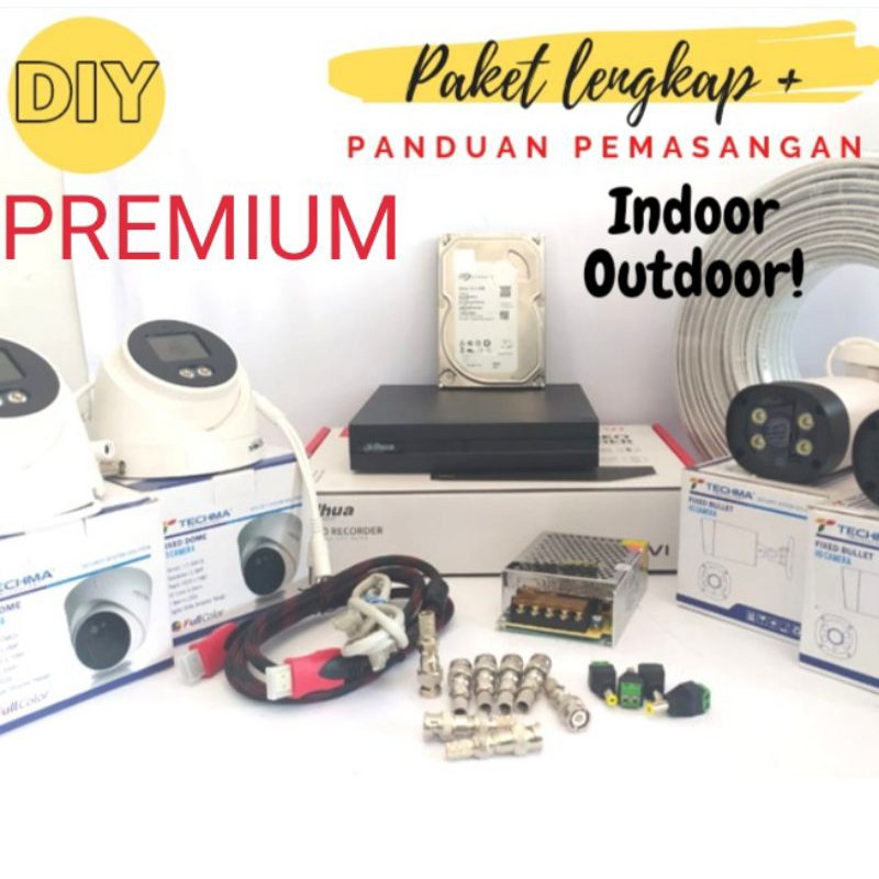 PAKET CCTV 4 CAMERA TECHMA 2MP INDOOR OUTDOOR PREMIUM