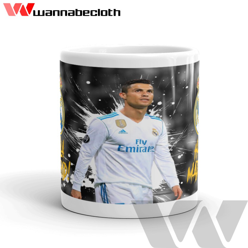 Mug Real Madrid Gelas Real Madrid Cetak Mug Custom Cangkir Souvenir Bola Real Madrid CR7 Ronaldo