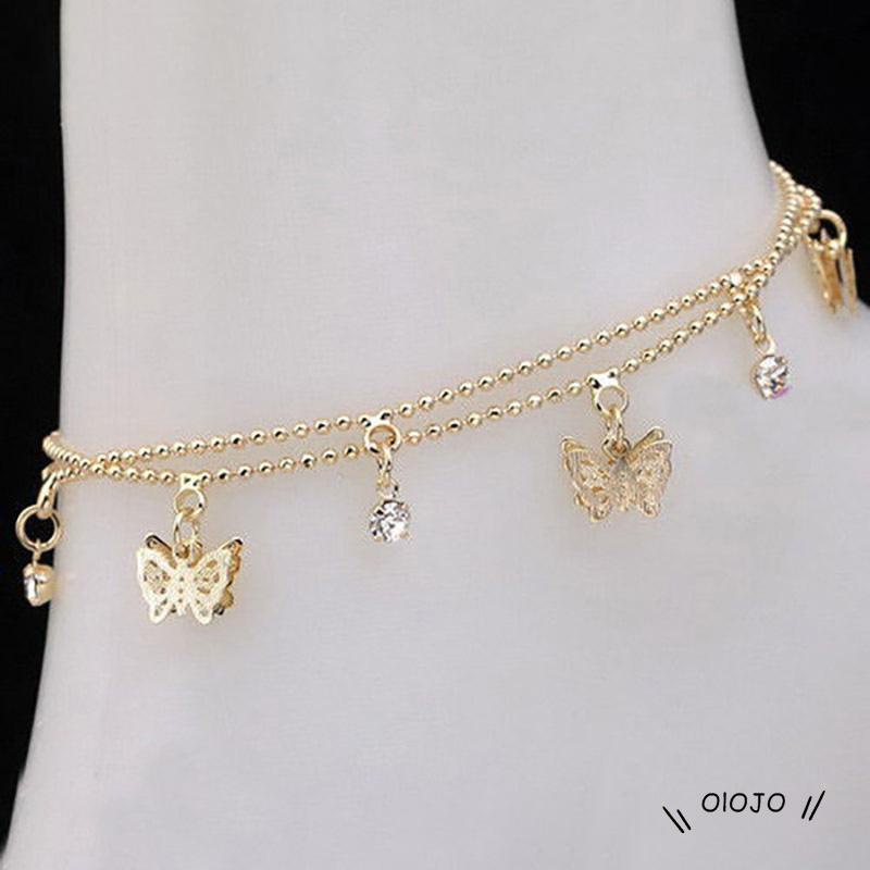 Gelang Kaki Dua Lapis Dengan Liontin Butterfly Hollow Bahan Alloy Untuk Wanita - ol2