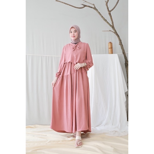 GLENCA MAXI DRESS (Ld 100 Pjg 131) - Gamis Polos Crinkle Aksen Layer